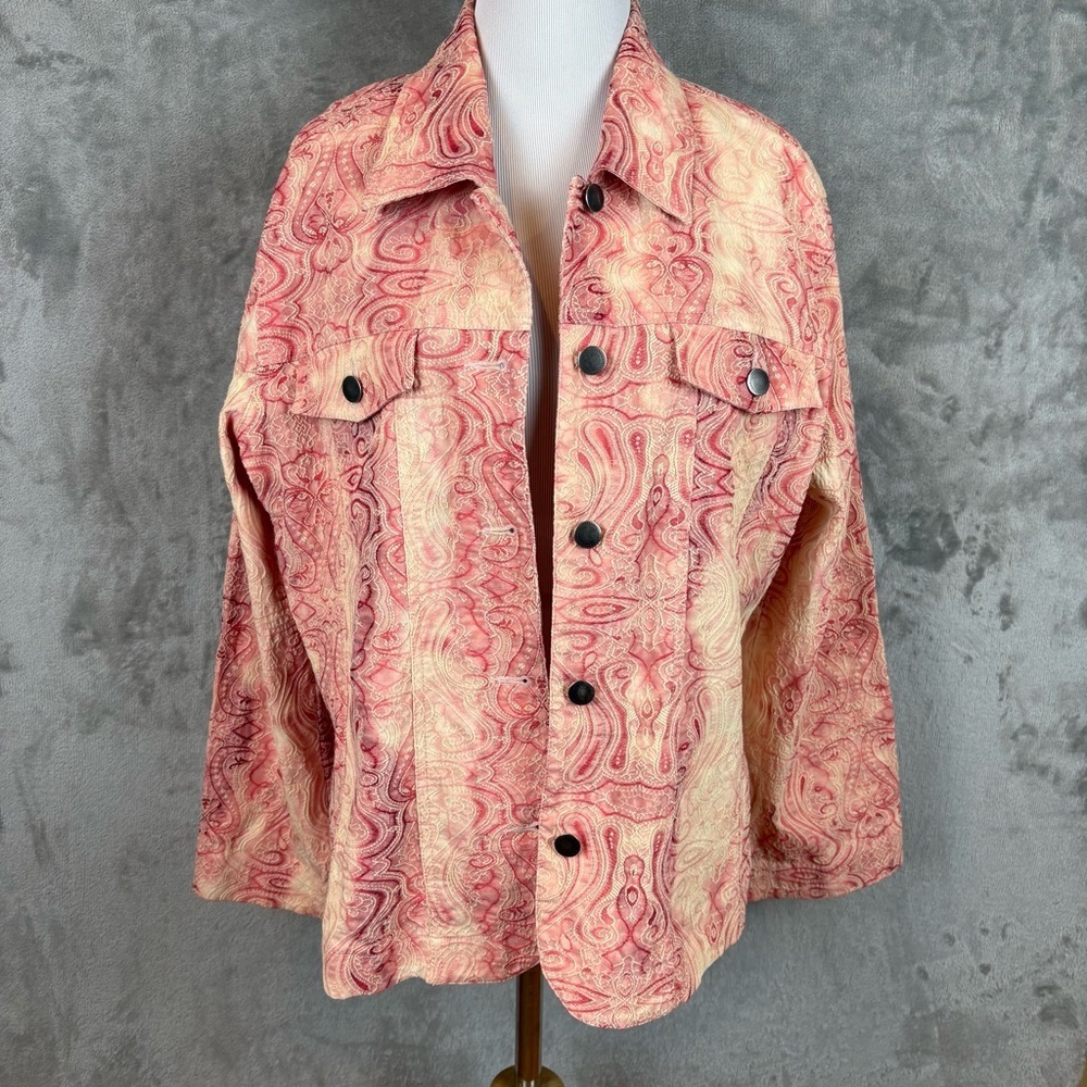 Analogy Paisley Embroidered Button-Up Jean Jacket